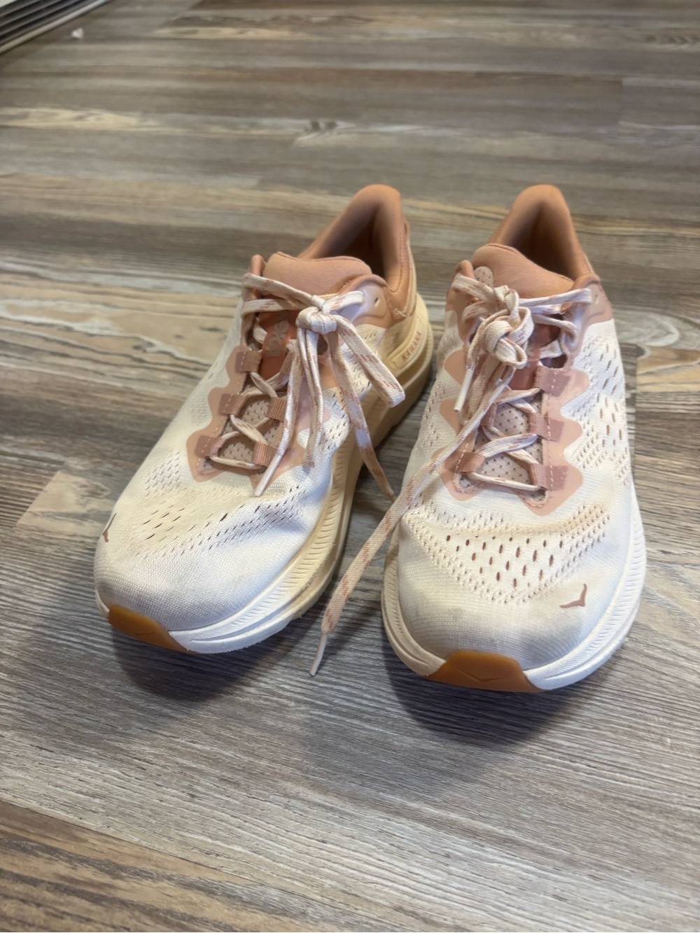 Hoka Women's Running Shoes in Blush Pink and White